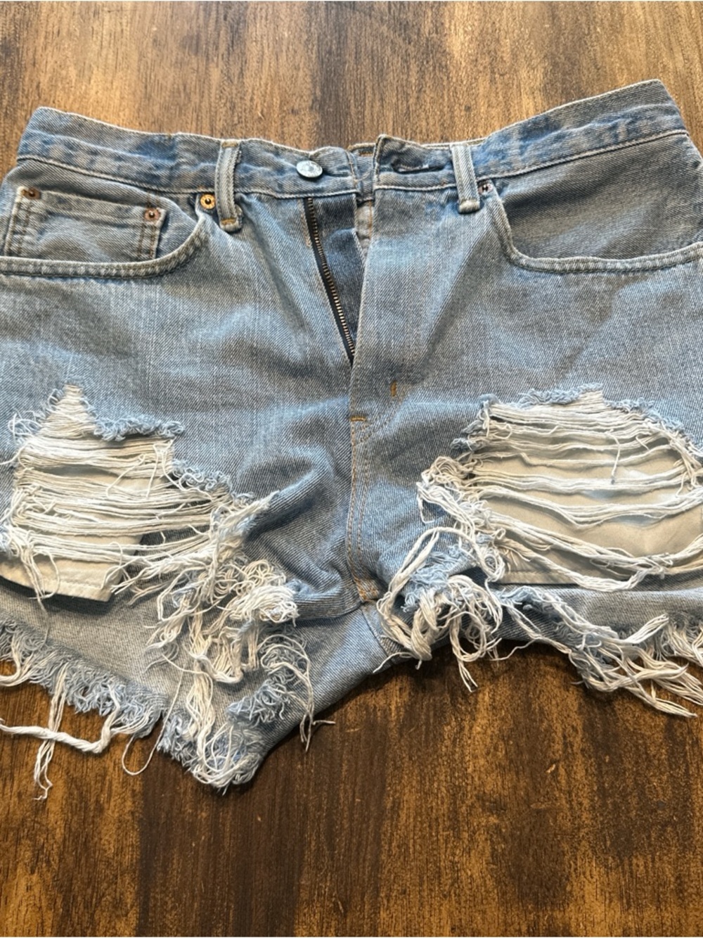 Levi’s 505 Light Blue Distressed Cutoff Denim Short Shorts